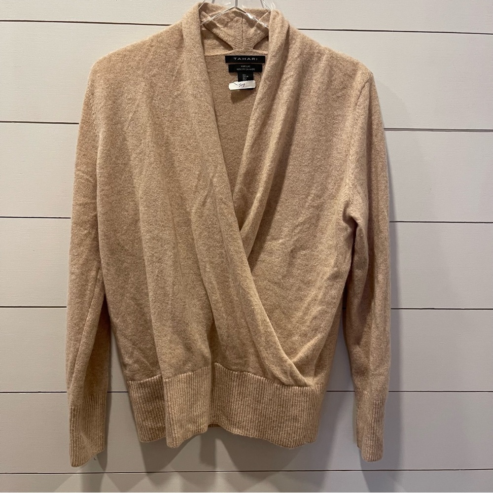 Tahari Beige V-Neck Wrap Sweater